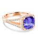 2.4ct Cushion Tanzanite Ring with 0.32 cttw Diamond