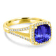 2.4ct Cushion Tanzanite Ring with 0.32 cttw Diamond