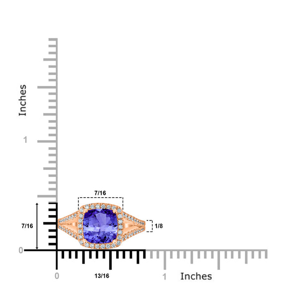 2.4ct Cushion Tanzanite Ring with 0.32 cttw Diamond