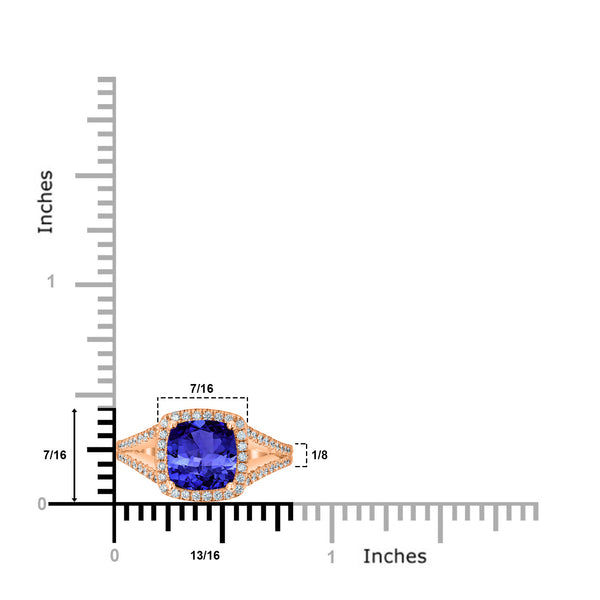 2.4ct Cushion Tanzanite Ring with 0.32 cttw Diamond