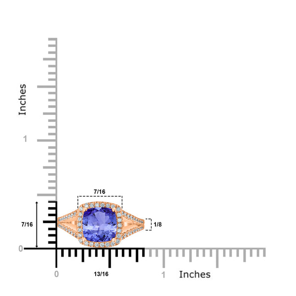2.4ct Cushion Tanzanite Ring with 0.32 cttw Diamond