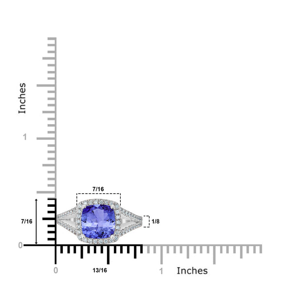 2.4ct Cushion Tanzanite Ring with 0.32 cttw Diamond