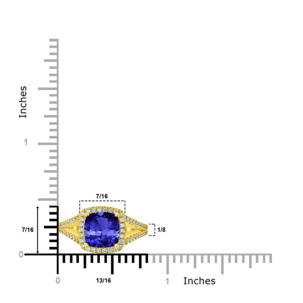 2.4ct Cushion Tanzanite Ring with 0.32 cttw Diamond