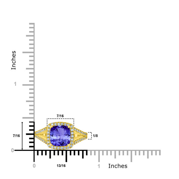 2.4ct Cushion Tanzanite Ring with 0.32 cttw Diamond