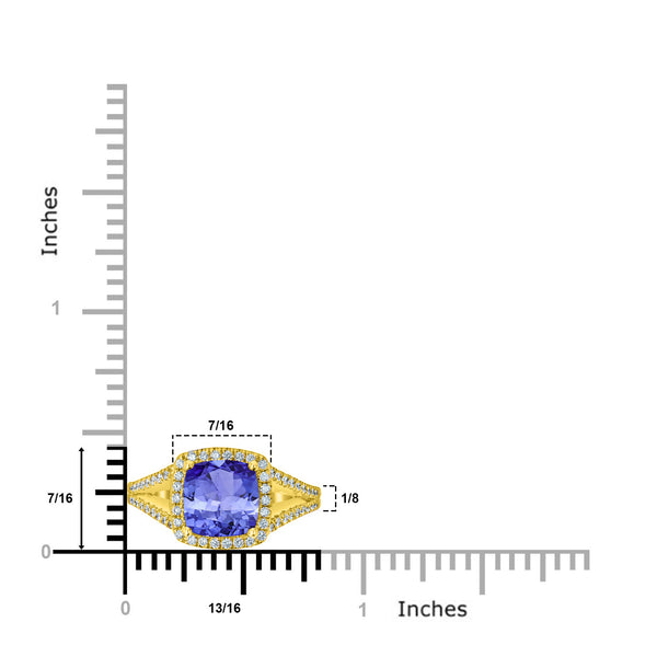 2.4ct Cushion Tanzanite Ring with 0.32 cttw Diamond