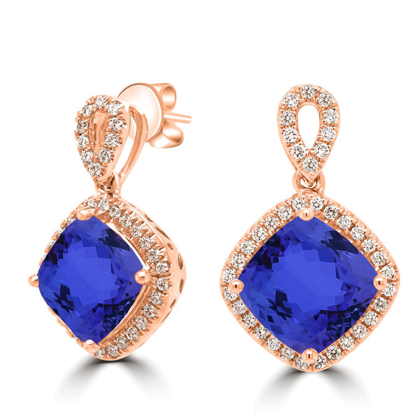 6.8ct Cushion Tanzanite Earring with 0.42 cttw Diamond