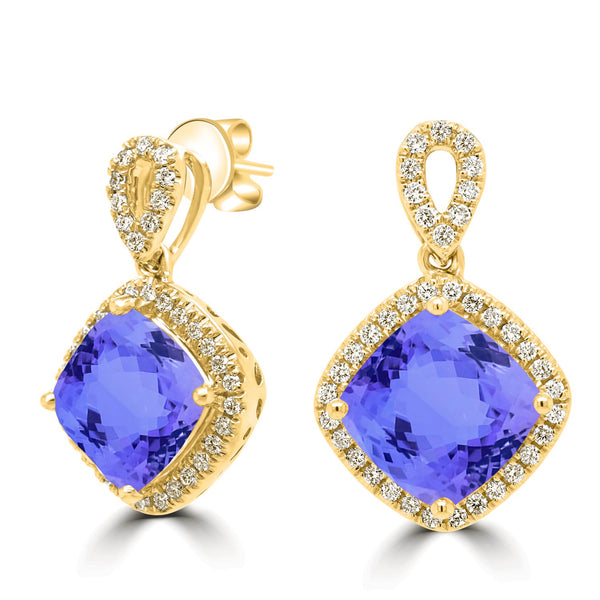 6.8ct Cushion Tanzanite Earring with 0.42 cttw Diamond