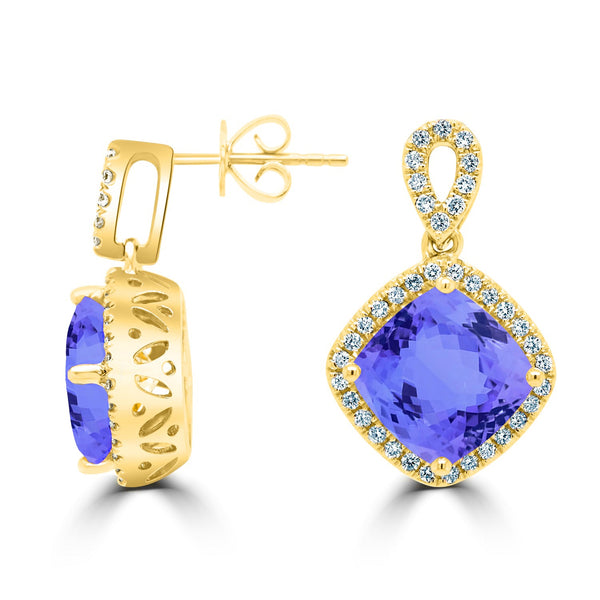 6.8ct Cushion Tanzanite Earring with 0.42 cttw Diamond