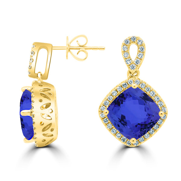 6.8ct Cushion Tanzanite Earring with 0.42 cttw Diamond