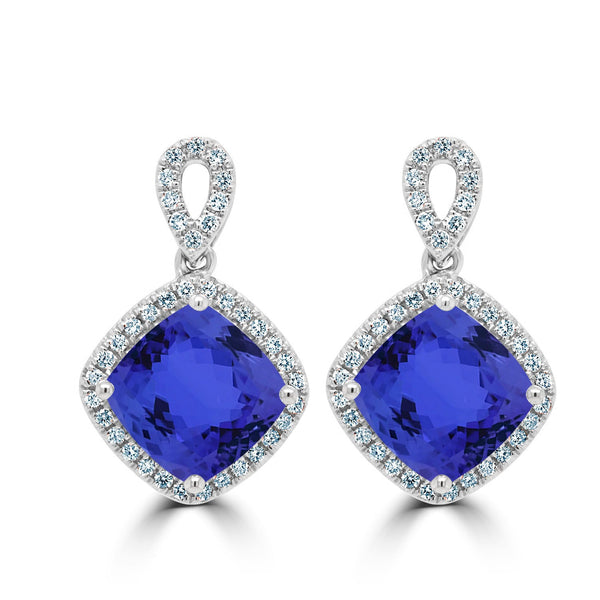 6.8ct Cushion Tanzanite Earring with 0.42 cttw Diamond