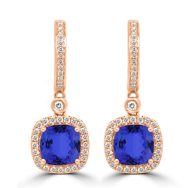 4.8ct Cushion Tanzanite Earring with 0.52 cttw Diamond