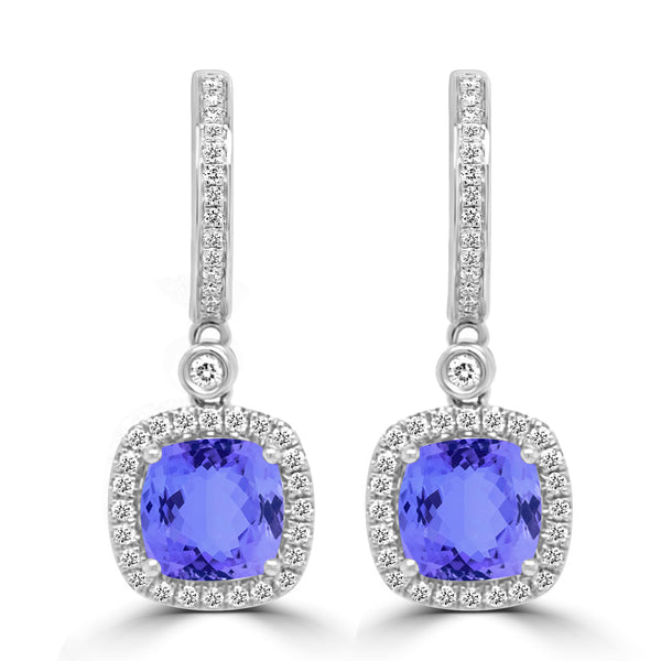 4.8ct Cushion Tanzanite Earring with 0.52 cttw Diamond