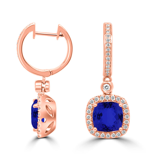 4.8ct Cushion Tanzanite Earring with 0.52 cttw Diamond