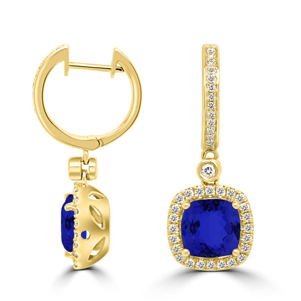 4.8ct Cushion Tanzanite Earring with 0.52 cttw Diamond