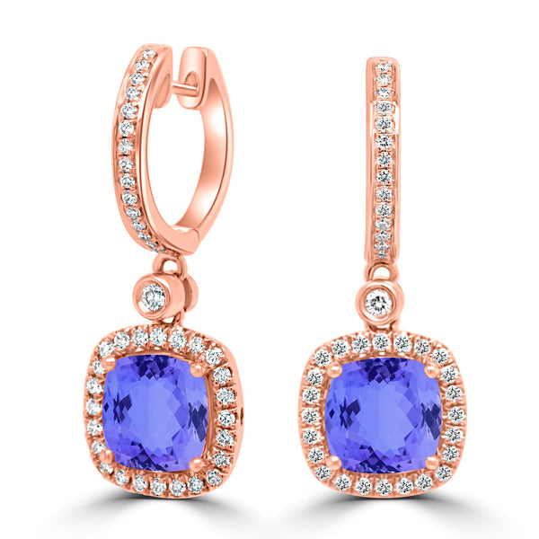 4.8ct Cushion Tanzanite Earring with 0.52 cttw Diamond