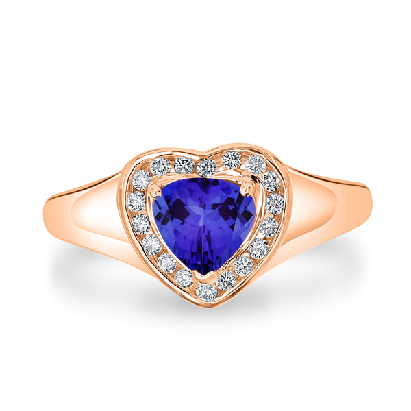 1ct Heart Tanzanite Ring with 0.15 cttw Diamond