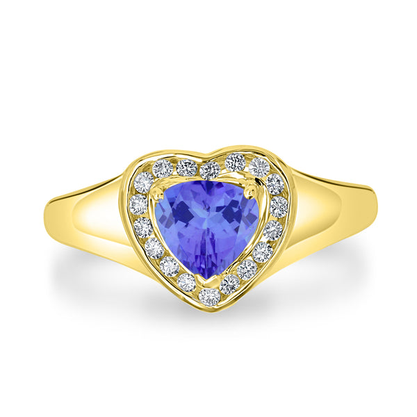 1ct Heart Tanzanite Ring with 0.15 cttw Diamond