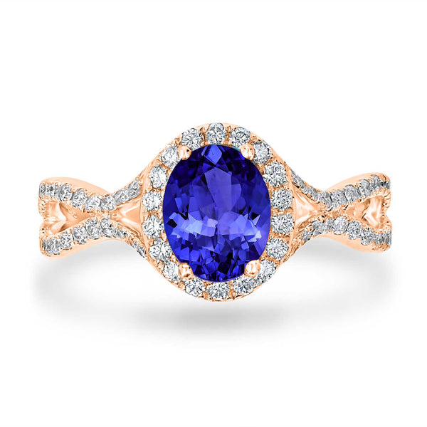 1ct Oval Tanzanite Ring with 0.45 cttw Diamond