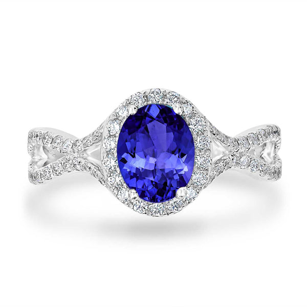 1ct Oval Tanzanite Ring with 0.45 cttw Diamond