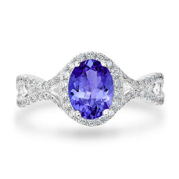 1ct Oval Tanzanite Ring with 0.45 cttw Diamond