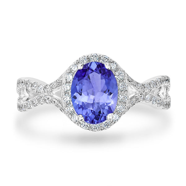 1ct Oval Tanzanite Ring with 0.45 cttw Diamond