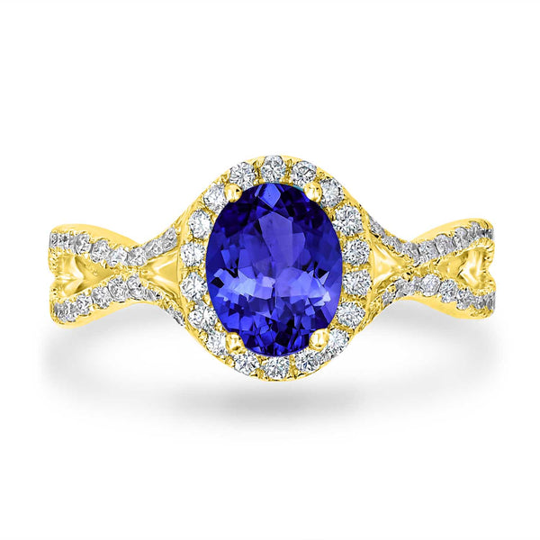 1ct Oval Tanzanite Ring with 0.45 cttw Diamond