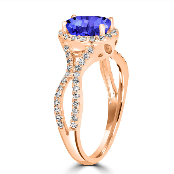 1ct Oval Tanzanite Ring with 0.45 cttw Diamond