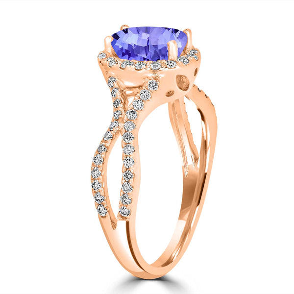 1ct Oval Tanzanite Ring with 0.45 cttw Diamond