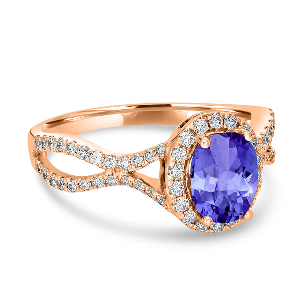 1ct Oval Tanzanite Ring with 0.45 cttw Diamond