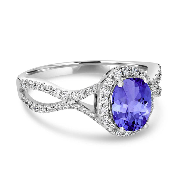 1ct Oval Tanzanite Ring with 0.45 cttw Diamond