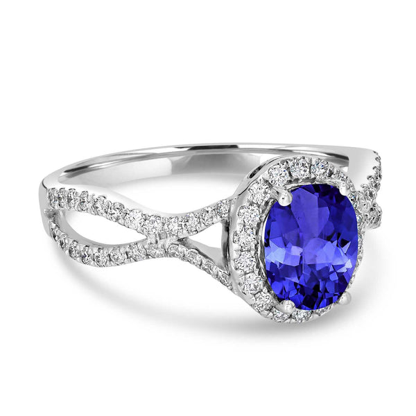 1ct Oval Tanzanite Ring with 0.45 cttw Diamond
