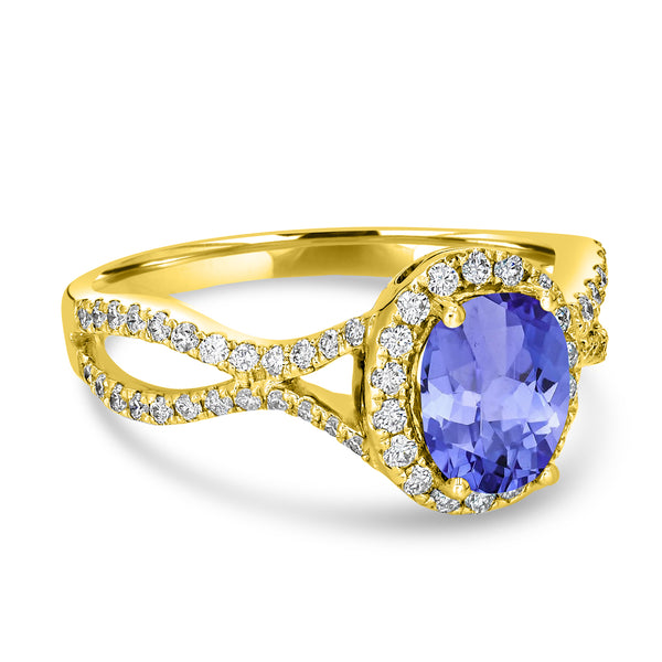 1ct Oval Tanzanite Ring with 0.45 cttw Diamond