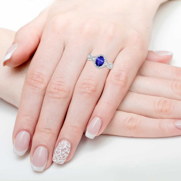 1ct Oval Tanzanite Ring with 0.45 cttw Diamond