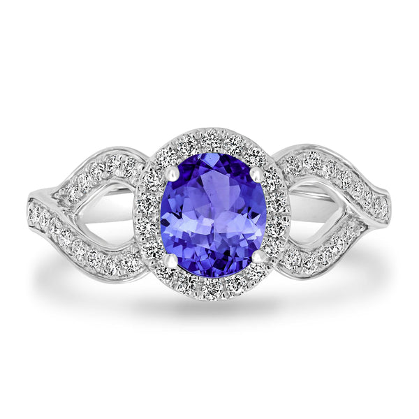 0.6ct Oval Tanzanite Ring with 0.28 cttw Diamond