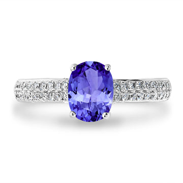 1.2ct Oval Tanzanite Ring with 0.22 cttw Diamond