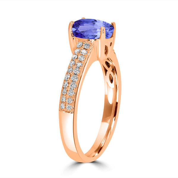 1.2ct Oval Tanzanite Ring with 0.22 cttw Diamond