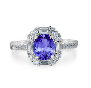 1ct Cushion Tanzanite Ring with 0.53 cttw Diamond