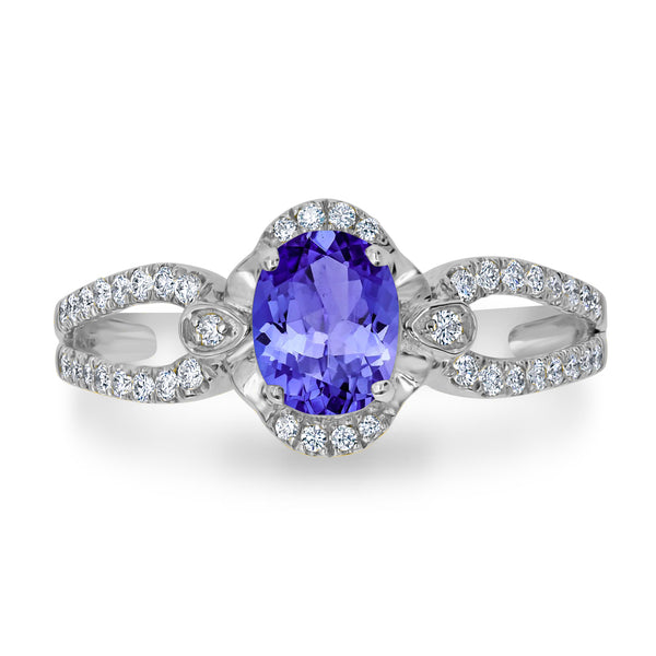 0.98ct Oval Tanzanite Ring with 0.24 cttw Diamond