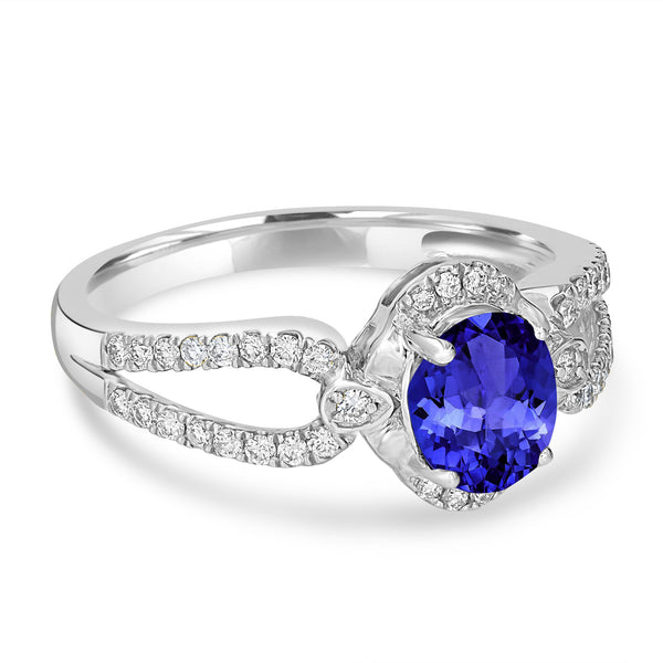 0.98ct Oval Tanzanite Ring with 0.24 cttw Diamond