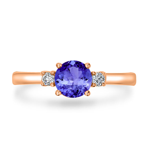 0.9ct Round Tanzanite Ring with 0.09 cttw Diamond