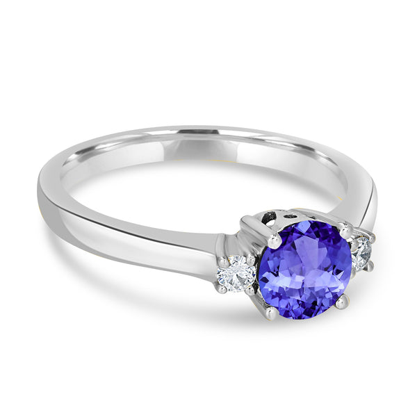 0.9ct Round Tanzanite Ring with 0.09 cttw Diamond