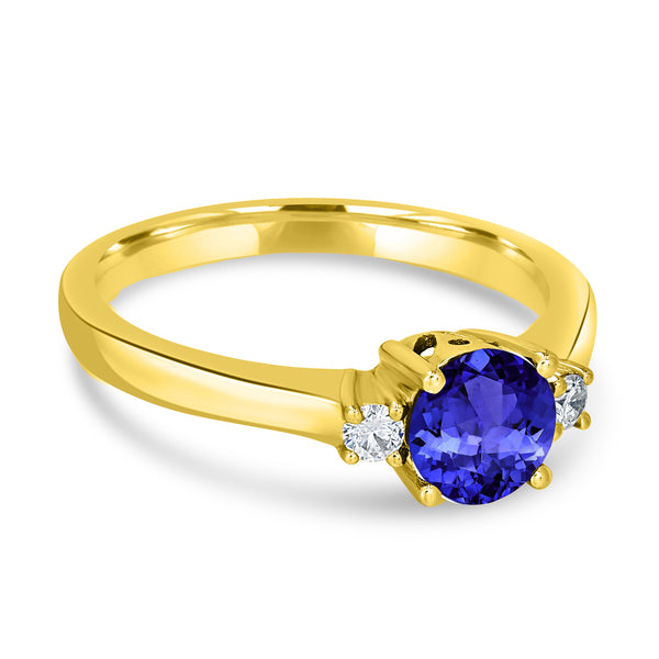 0.9ct Round Tanzanite Ring with 0.09 cttw Diamond