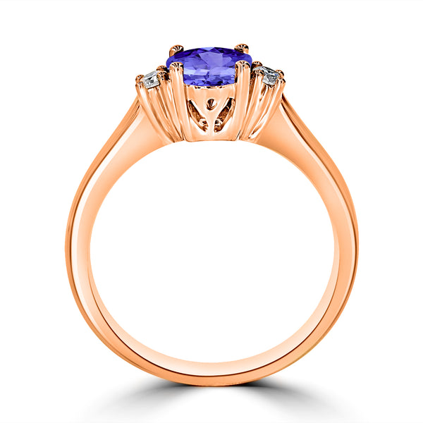 0.9ct Round Tanzanite Ring with 0.1 cttw Diamond