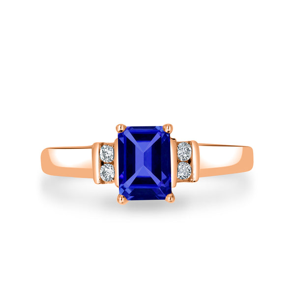 1.05ct Emerald Cut Tanzanite Ring with 0.09 cttw Diamond