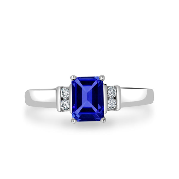 1.05ct Emerald Cut Tanzanite Ring with 0.09 cttw Diamond
