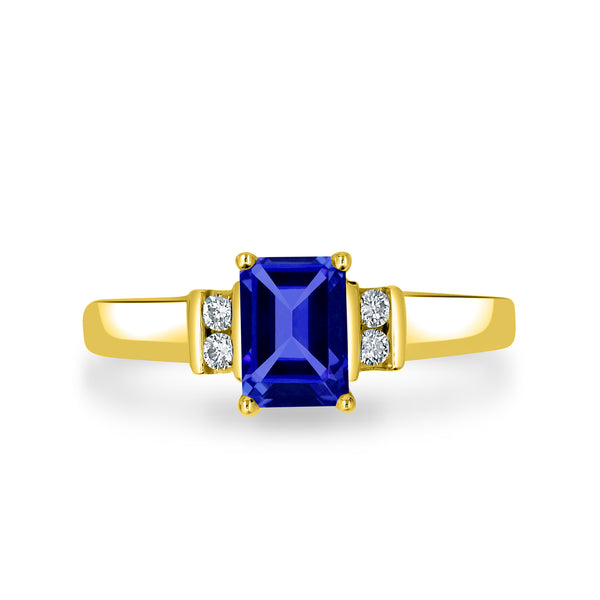 1.05ct Emerald Cut Tanzanite Ring with 0.09 cttw Diamond