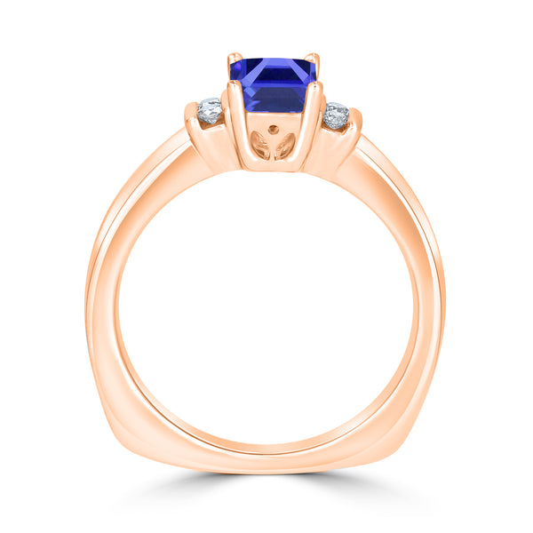 1.05ct Emerald Cut Tanzanite Ring with 0.09 cttw Diamond