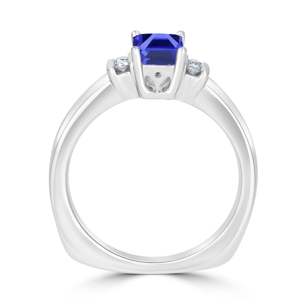 1.05ct Emerald Cut Tanzanite Ring with 0.09 cttw Diamond