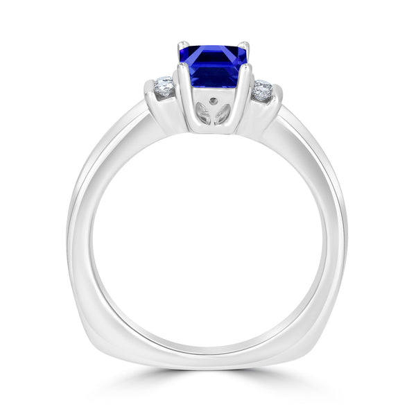 1.05ct Emerald Cut Tanzanite Ring with 0.09 cttw Diamond