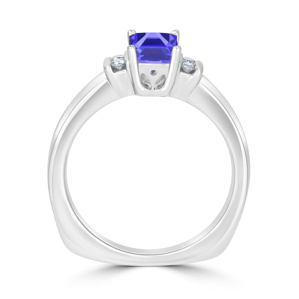 1.05ct Emerald Cut Tanzanite Ring with 0.09 cttw Diamond